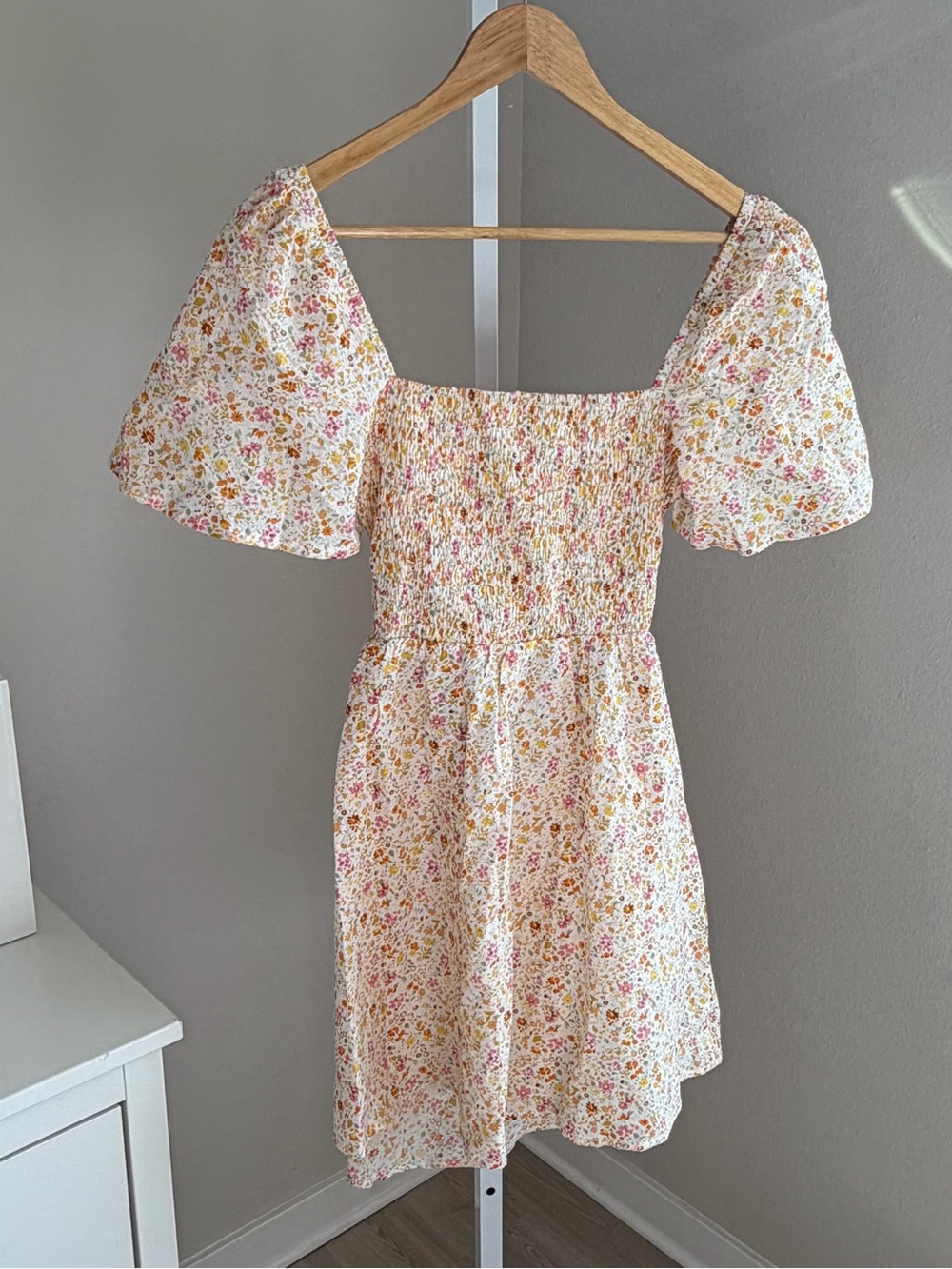 Princess Polly White Floral Smocked Mini Dress with Puff Sleeves
